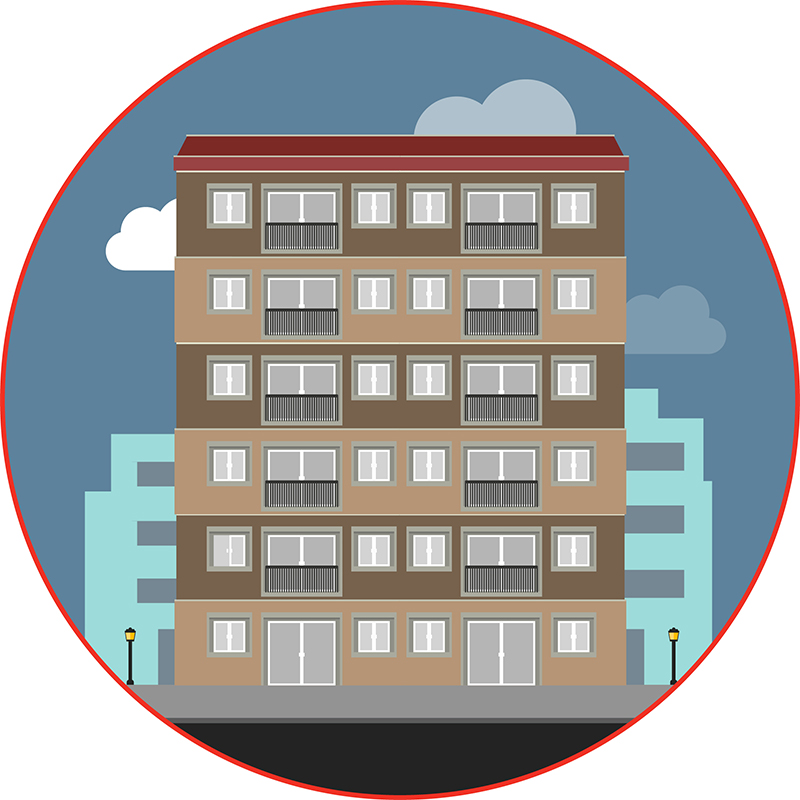 Graphic depiction of the Collegeview apartment building